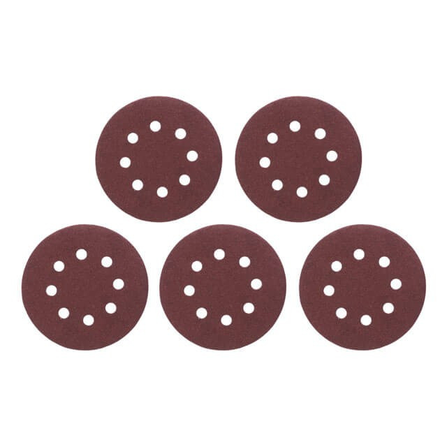 Круг наждаковий самоклеючий 125 мм з отворами , папір клас С, густина 140 г/м2, К100, уп. 5 од. INTERTOOL, фото 1