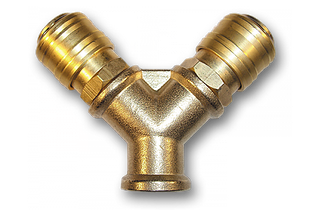 Двійник РВ 3/8" + 2 3 конектори пневматичних 
"мама", латунь, SP026