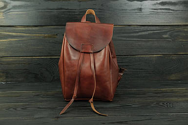 Жіночий шкіряний рюкзак Токіо, розмір міні, натуральна шкіра італійський Краст колір коричневий, відтінок Вишня