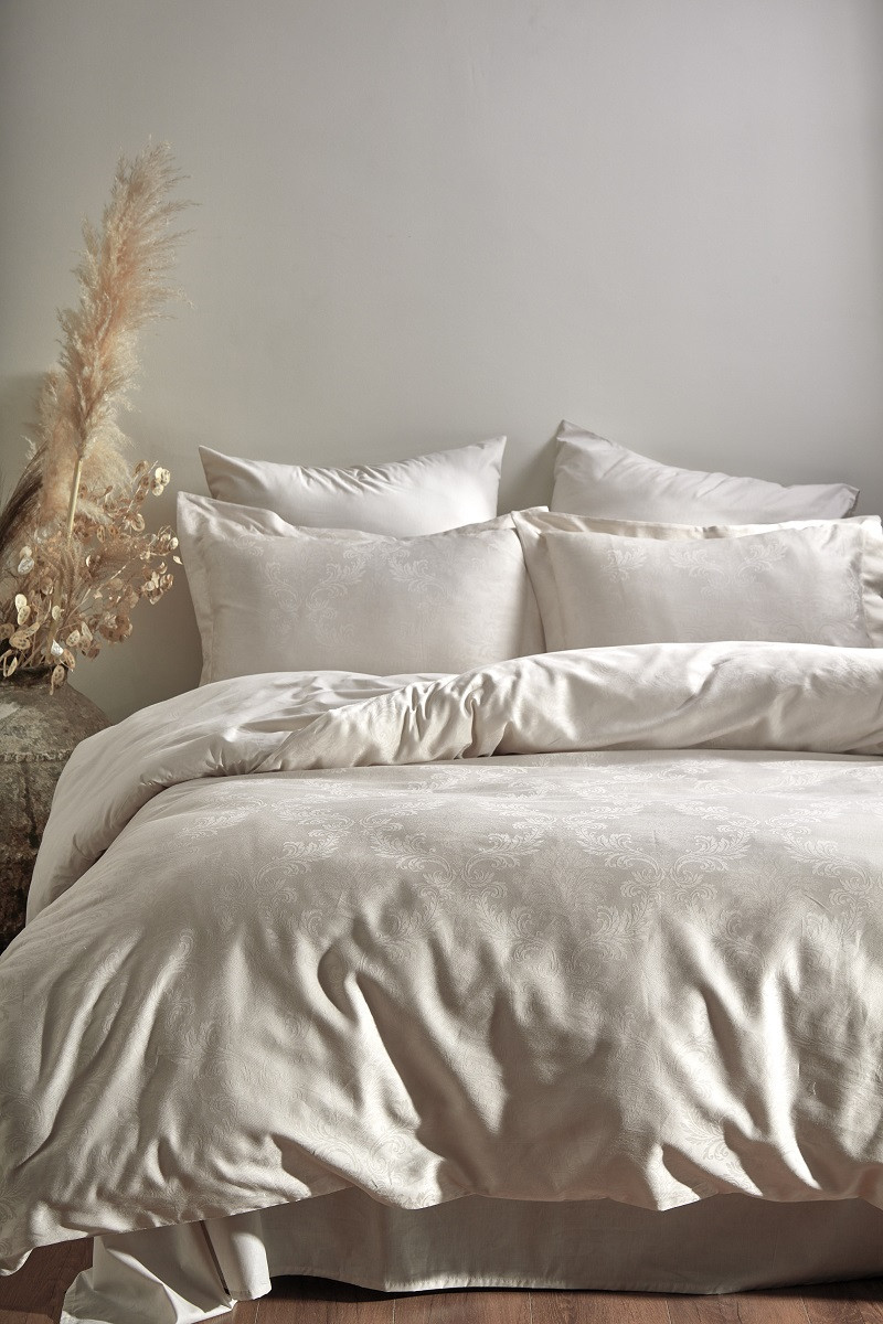 Турецьке Постільне Бельє Limasso Jacquard Hoten Cream Варений Бавовна, фото 1