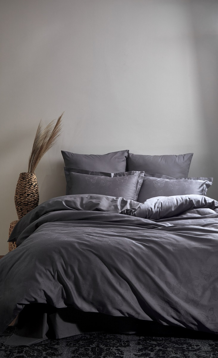 Турецька Постельне Бельє Limaso Jacquard Kelebek Grey Вареней Хлопок