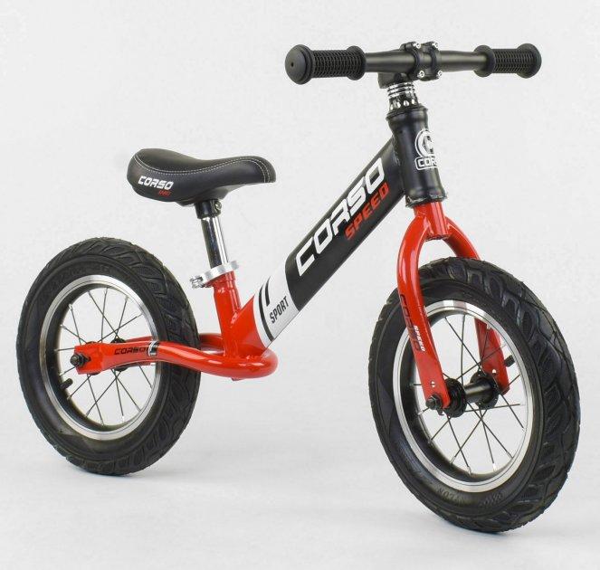 Біговел для дівчаток від 1 року, велосипед без педалей Corso 83712 Надувні колеса Підніжка 12" Червоний