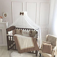 Комплект мережевної постільної білизни Маленька Соня в дитяче ліжечко для новонароджених Royal шоколад