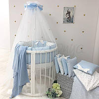 Комплект постельного белья Маленькая Соня в детскую круглую кроватку для новорожденных Shine голубой сердечко