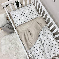 Сменное детское постельное белье Маленькая Соня для девочки в кроватку СКПБ Baby Mix Серо-бежевые сердца