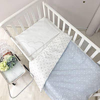 Комплект постільної білизни Маленька Соня в дитяче ліжечко для новонароджених ЗКПБ Shine блакитний сердечко