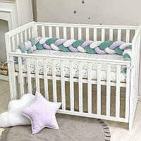 Бортики в детскую кроватку защита Маленькая Соня для новорожденных, борт коса на 3 стороны темная мята лила