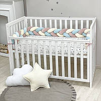 Бортики в детскую кроватку защита Маленькая Соня для новорожденных, борт коса на 3 пудра мята светлая