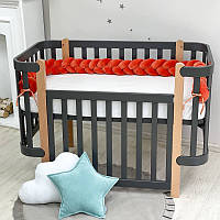 Бортики в детскую кроватку защита Маленькая Соня для новорожденных, бортик коса на 3 стороны терракот