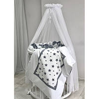 Комплект постельного белья Маленькая Соня в детскую круглую кроватку для новорожденного мальчика Звезды серый