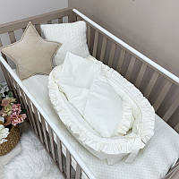 Кокон-гнездо для новорожденных Маленькая Соня (кокон с рюшем+подушка+плед) молочный, позиционер для младенца