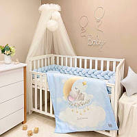 Комплект постельного белья в детскую кроватку для новорожденного мальчика Слоник голубой