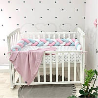 Бортики в детскую кроватку для девочки защита Маленькая Соня для новорожденных, бортик коса на 3 стороны мята