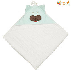 Дитячий рушник із капюшоном «Котик» зелене