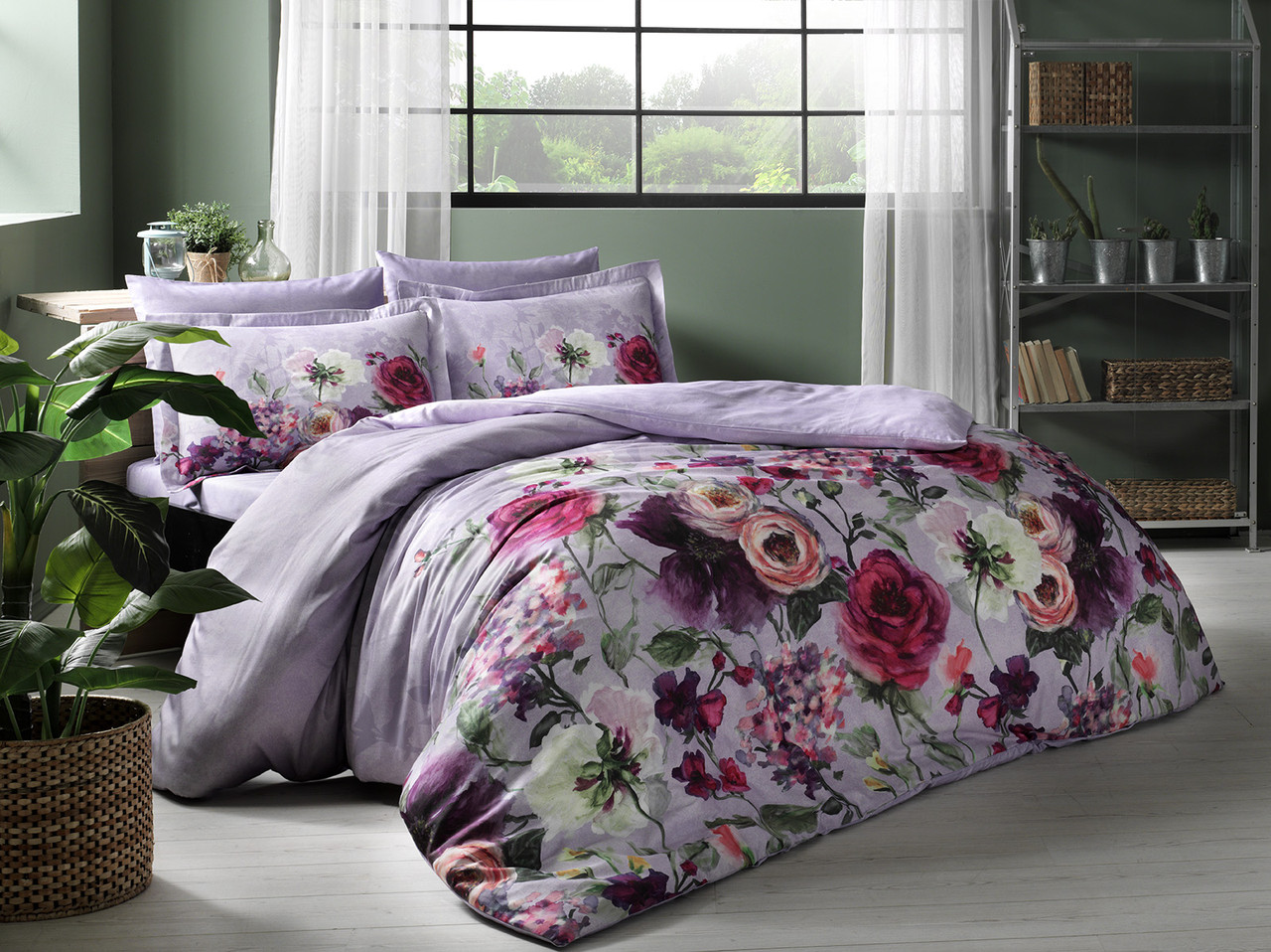 Турецьке Постільне Бельє TAC Digital Satin Floreale Сатин