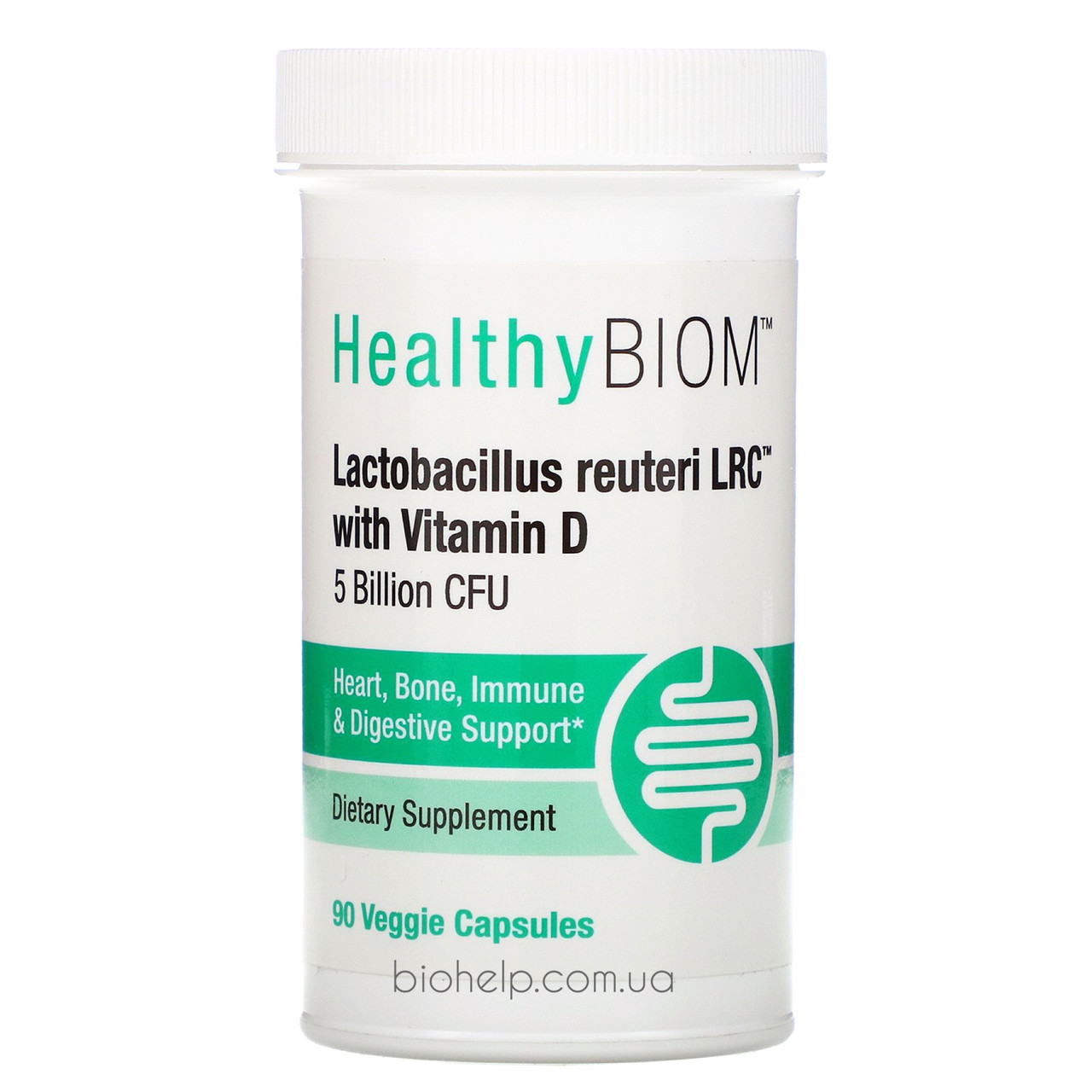HealthyBiom, Lactobacillus Reuteri LRC з вітаміном D, 5 млрд ДЕЩО,90 капс. BX152