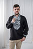 Стильна чорна чоловіча вишиванка з великим білим орнаментом, тканина - домоткане полотно, фото 5