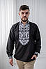 Стильна чорна чоловіча вишиванка з великим білим орнаментом, тканина - домоткане полотно, фото 4