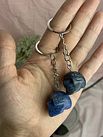 Брелок-оберіг Череп з Блакитного нефриту, Натуральний блакитний камінь для ключів та сумок, череп у подарунок