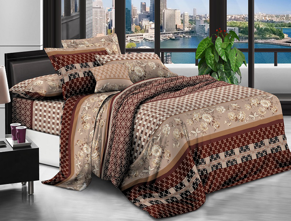 Тканина для постільної білизни Поліестер 75 PL2105 (60м) бежево-коричнева клітинка