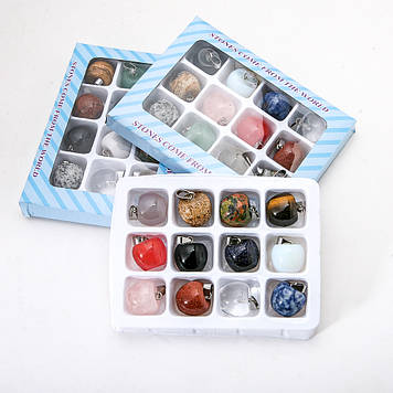 Набір кулонів "Молодильні Яблучка" з 12 шт. нат. каменів Асорті 1,7х2см