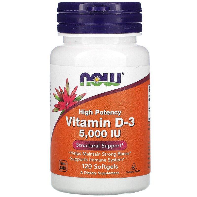 Vitamin D-3 High Potency 5,000 IU Now Foods 120 капсул