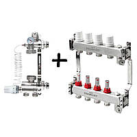Узел теплого пола в сборе без насоса Termojet 1x3/4 на 4 выхода с расходомерами