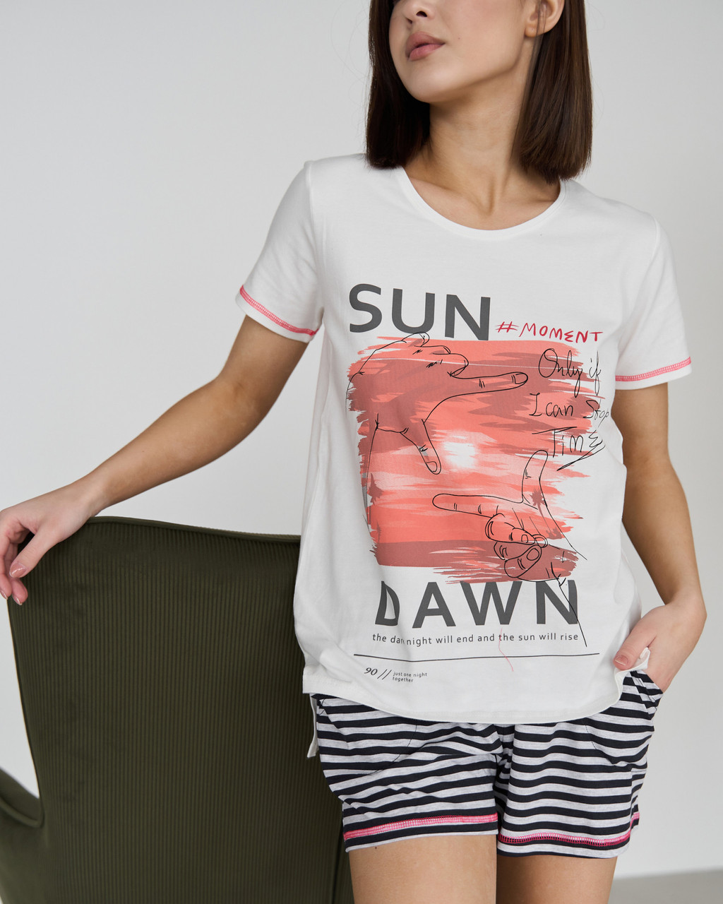 Комплект із шортами з оригінальним принтом "Sun Dawn", жіноча піжама з шортами S,M, L,XL,