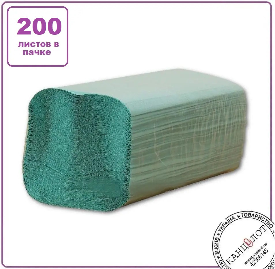 Рушники для рук макулатурні BuroClean V-подібні.,200шт., 1 шарові, зелені