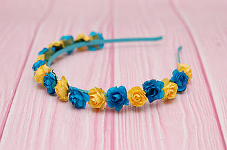 Обруч для волосся / обідок на голову з маленькими квітами жовто-блакитний