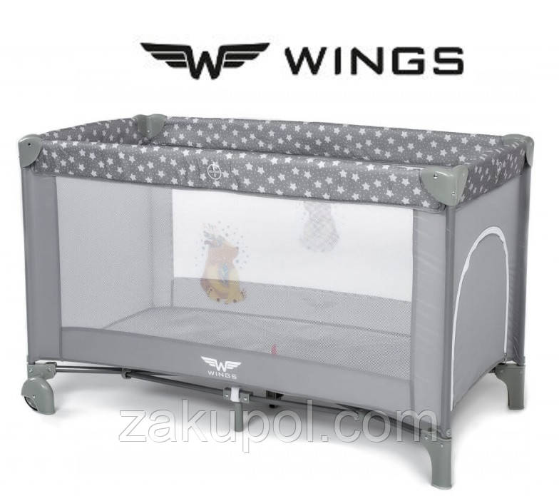 Манеж WINGS 125x65 cірий туристичне дитяче ліжечко, дитяче ліжко