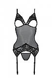 Корсет із підв’язками та ажурним ліфом Christa Corset black XXL/XXXL — Passion, стрінги в комплекті SO5758, фото 4