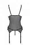 Корсет із підв’язками та ажурним ліфом Christa Corset black XXL/XXXL — Passion, стрінги в комплекті SO5758, фото 5