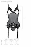 Корсет із підв’язками та ажурним ліфом Christa Corset black XXL/XXXL — Passion, стрінги в комплекті SO5758, фото 6