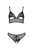 Комплект: бралет з ажурним ліфом та відкритими трусиками Christa Set with Open Bra black L/XL — Pass SO5759, фото 3