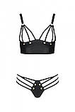 Комплект з екошкіри з люверсами та ремінцями Malwia Bikini black XXL/XXXL — Passion, бра та трусики SO5764, фото 4