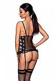 Сітчастий корсет з екошкіри, з люверсами та знімними пажами Malwia Corset black S/M — Passion, стрін SO5766, фото 2