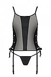 Сітчастий корсет з екошкіри, з люверсами та знімними пажами Malwia Corset black S/M — Passion, стрін SO5766, фото 3
