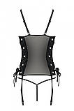 Сітчастий корсет з екошкіри, з люверсами та знімними пажами Malwia Corset black S/M — Passion, стрін SO5766, фото 4