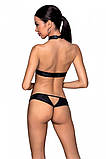 Комплект: відкритий топ та трусики з екошкіри з люверсами Malwia Set with Open Bra black XXL/XXXL — SO5770, фото 2