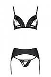 Комплект з екошкіри Passion Miley Set black S/M: трусики, бюстгальтер, пояс для панчіх SO5772, фото 4