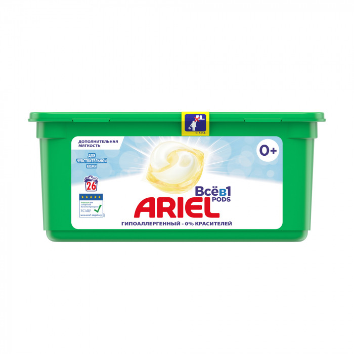 Капсулы для стирки Ariel All in 1 Pods для чувствительной кожи, 26 стирок, 26 шт