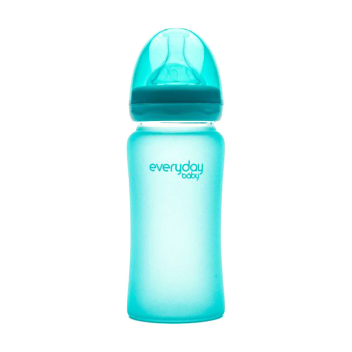 Стеклянная бутылочка для кормления Everyday Baby Heat Sensing от 3 месяцев, термочувствительная, бирюзовая,