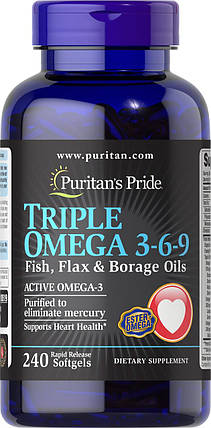 Омега-3-6-9 Puritan's Pride Triple Omega 3-6-9 Fish and Flax Oils 240 капс., фото 2