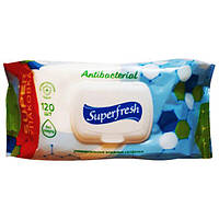 Вологі серветки антибактеріальні Superfresh ( Суперфреш) для дітей і мам Antibacterial з клапаном, 120 шт.