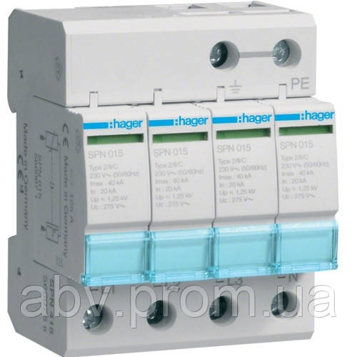 Розрядник класу 2, з дод.контактом, 4п, 40kA, Up<1,25kB, 4 м SPN419, фото 1