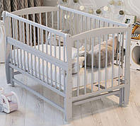 Кроватка колыбель для новорожденных Элит маятник, 3 уровня дна, откидная боковина. Серый