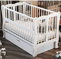 Кроватка колыбель для новорожденных Хвилька, ящик, маятник, откидной бок, 3 уровня дна, бук. Белый