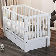 Кроватка колыбель для новорожденных Капитошка маятник, ящик, откидной бок, 3 уровня дна, бук. Белый