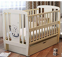Кроватка колыбель для новорожденных Песик, ящик, маятник, 3 уровня дна, откидная боков, бук. Слоновая кость